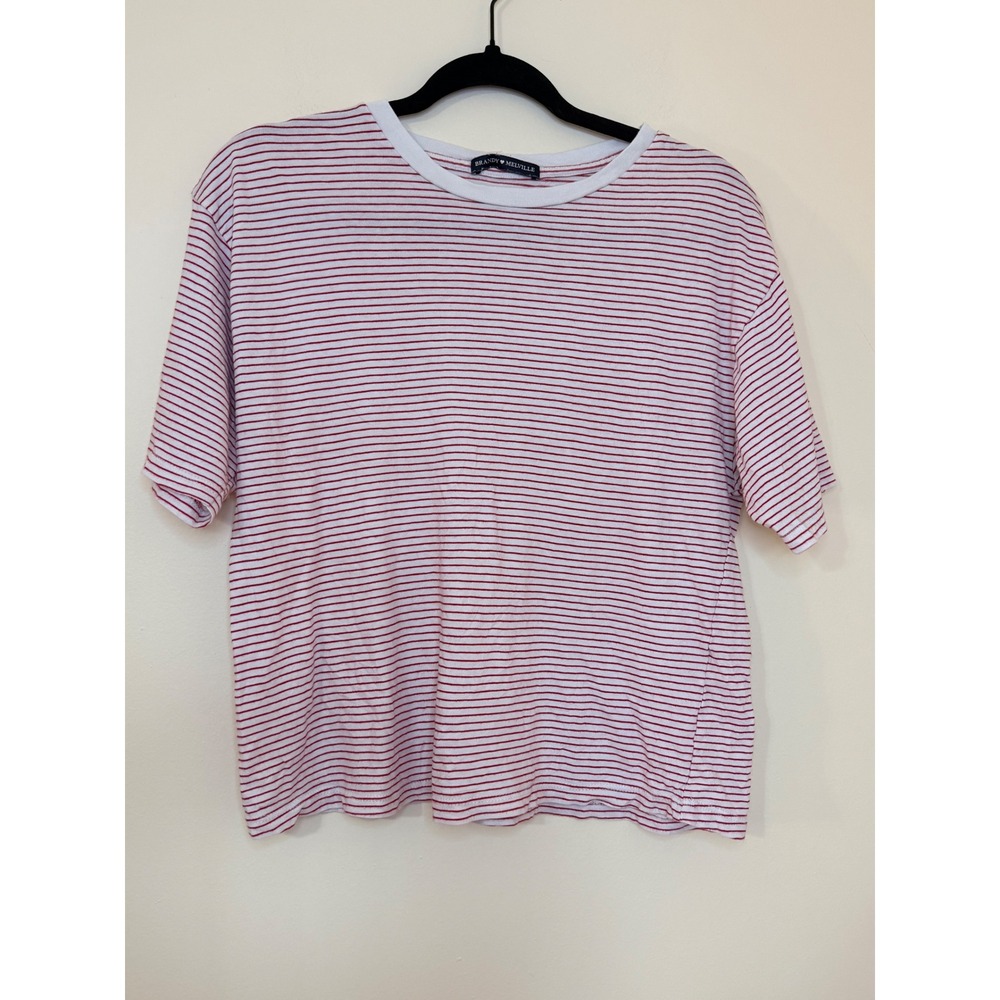 Brandy Melville Red White Striped Short Sleeve T-Shirt One Size Cotton Italy